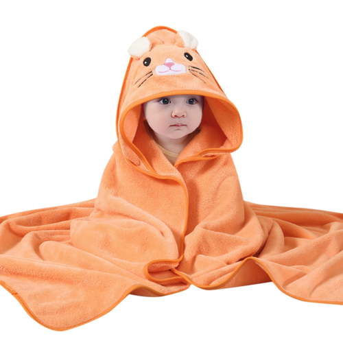 ZHUASHUM Baby blankets For Boys Girls Children's Animal Prints Soft Hooded Cloak Cartoon Baby Coral Kids Bath Towel Cozy Travel Blanket Orange