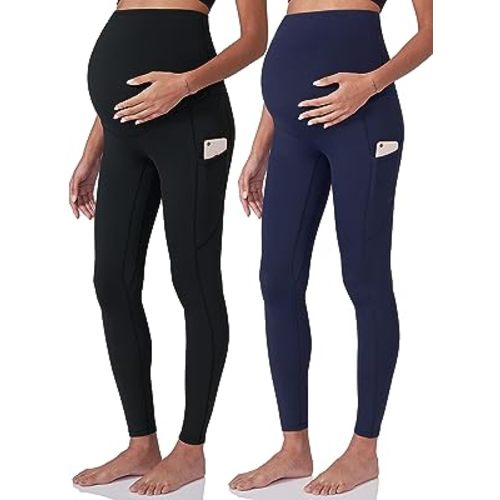 POSHDIVAH Women's Maternity Workout Leggings Over The Belly Pregnancy Yoga Pants with Pockets Soft Activewear Work Pants