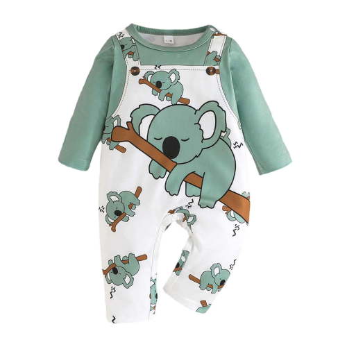 Mrzhqd Toddler Girls Boys Romper Size 0-3 Months Baby Long Sleeve Animal Print Outfit Casual Playwear 0 18 Months Soft Everyday Wear Long Sleeve Crew Neck Cute Print Kids Jumpsuit Green