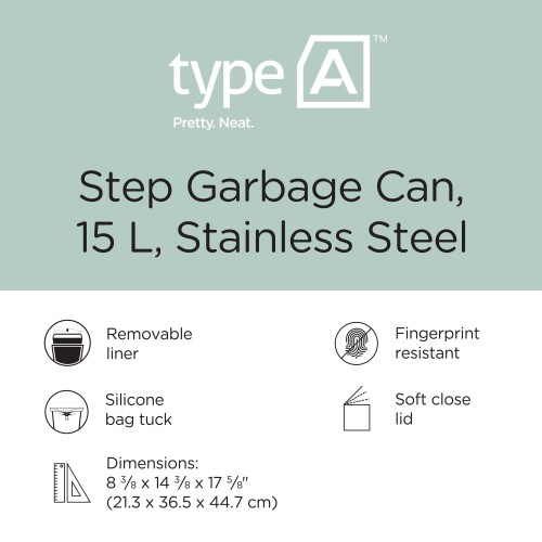 type A Stainless Steel Step Rectangular Garbage Can, 15-L