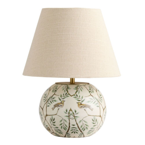 Hand Painted Metal Globe Woodland Birds Table Lamp