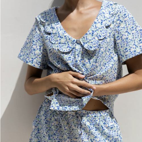 Penelope Sleep Set - Cotton - Floret Blue – Piyama USD