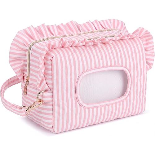 Aliceset Pink Stripe Ruffle Diaper and Wipe Pouch Baby Wipe Holder