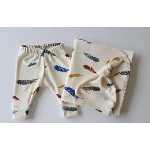 Feather Organic Swaddle Blanket & Newborn Hat Set. Newborn Leggings. Gender Neutral Take Home Set. Baby Shower Gift. Newborn Photo Prop