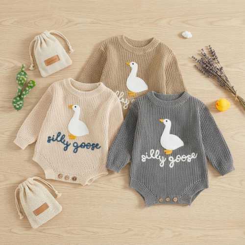 Silly Goose Baby Romper, Knit Baby Onesie ,Fall Winter Romper