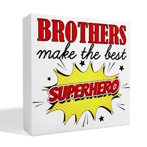 Nursery Brothers Table Decor, Nursery Newborn Baby Boys Room Bedroom Desk Decor Nursery Sibling Decoration for Toddler Kids Room Playroom, The Best Superhero, Wooden Box Sign