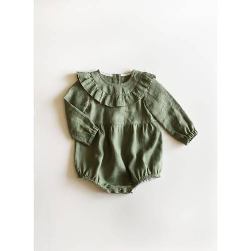 Linen Baby Romper, Ruffle Baby Romper, Autumn Outfit, Linen Playsuit, Toddler Romper, Baby Linen