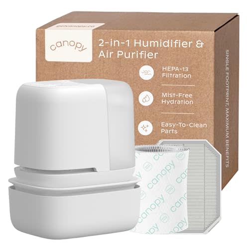 Canopy Wellness Tower – Bedside Humidifier + Air Purifier Combo | HEPA-13 Filtration, No-Mist Evaporative Hydration, 36-Hour Run Time, White Noise & Adjustable Sleep Lights - White