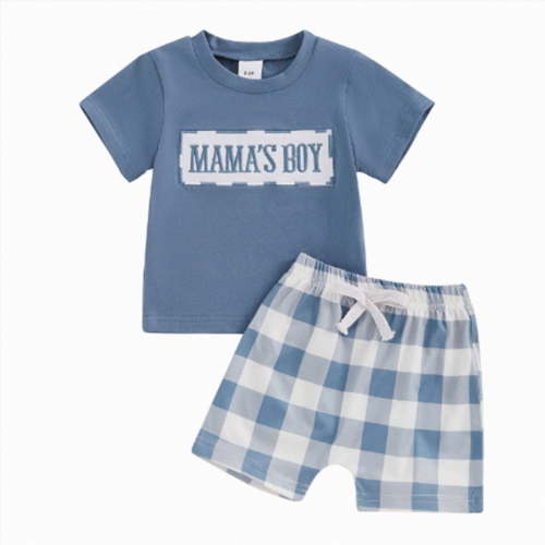 newwalpole Baby Boys Summer Clothes Striped Mamas Boy Waffle Short Sleeve T-shirt Tops Shorts Set 6 12 18 24 Months Outfits (Blue,6-9M)