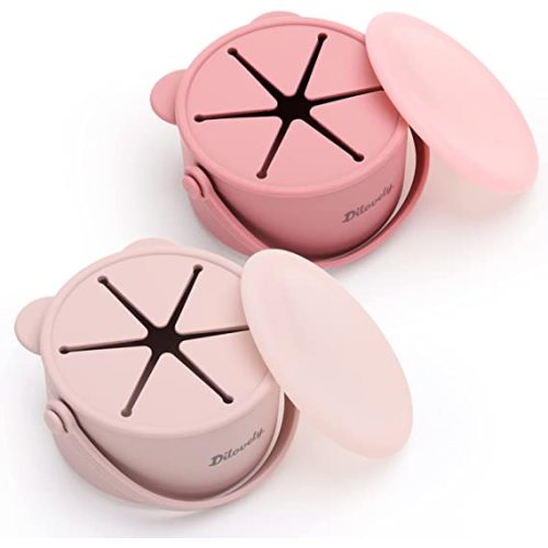 Silicone Snack Cups for Toddlers, Toddler Snack Containers, Baby Treat Catcher with DustProof Lid 2 Pack Dishwasher Safe and BPA Free 9 Oz