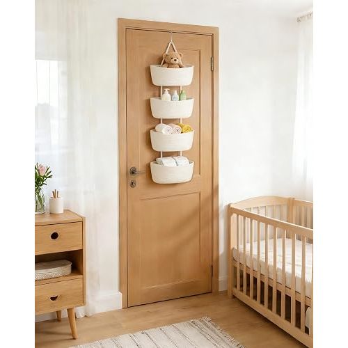Dahey Over The Door Hanging Basket Storage 4-Tier Woven Wall Basket, White