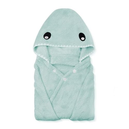 ROMASA Toddler Hooded Bath Towel Ultra Soft Towel Highly Absorbent Bathrobe Blanket for Boys Girls- 27.5" x 55"(Green Shark-Shape)