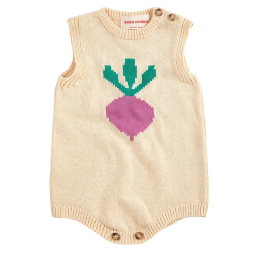 Organic cotton knit beet romper | Ecru