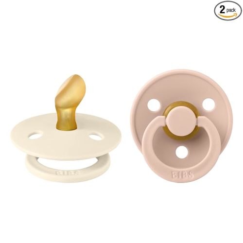 BIBS Pacifiers - Set of 2 | Colour Pacifier with Anatomical Nipple | BPA-Free Natural Rubber | Made in Denmark | Ivory/Blush, 0-6 Months