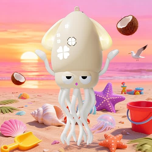 Interactive Octopus Toy,Dancing Octopus with LED Lighting,Music,Intelligent Obstacle Avoidance and Fishing Rod, Baby Toy for Tummy Time,Musical Toy for Babies(Off-White)