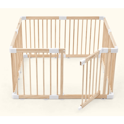 HARPPA Wooden Baby Gate Playpen | Non-Toxic Foldable DIY Adjustable Play Yard for Infants & Toddlers – Natural Finish Baby Fence for Small & Large Spaces