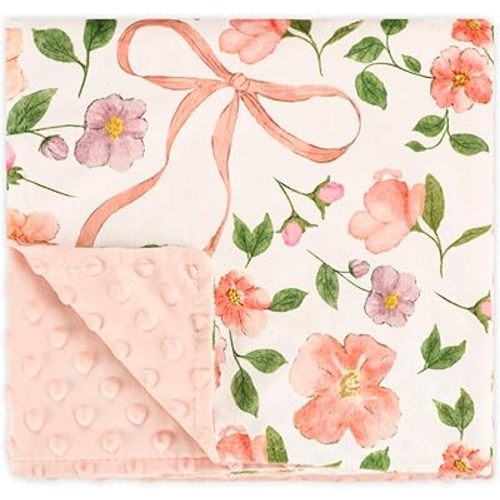 TANOFAR Baby Blankets for Unisex Boys Girls, Ultra Soft Minky Blanket with Double Layer Dotted, Breathable and Lightweight Receiving Blanket for Newborns, 30x40 Inches, Pink Bow
