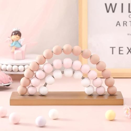 Arrowbash Cute Rainbow Girls Room Decoration 8.66 x 5 Inch Standability Pastel Kids Back to School Nursery Playroom Kids Bedroom Decor Bookshelf Wooden Rainbow Decor(Pink)
