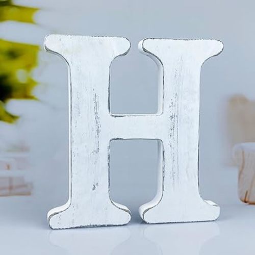 6 Inch Rustic White Wood Letters Unfinished Wood Letters for Wall Decorative White Retro Standing Letters Sign Board Decoration for Craft Home Party Projects (H)