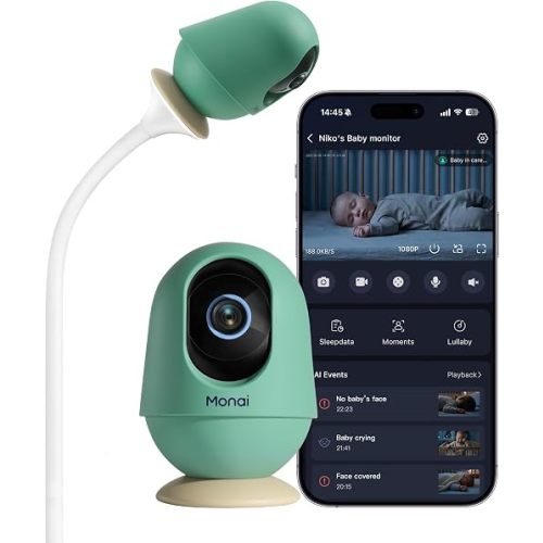 Monai Pro 4K Smart WiFi Baby Monitor with Camera and Audio, Mount, AI App