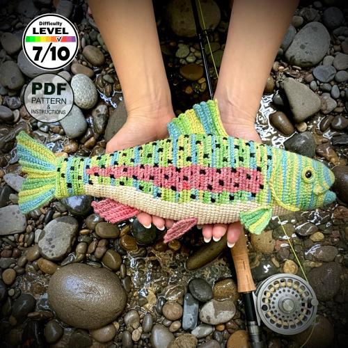 Fish Crochet Pattern PDF. Rainbow Trout. Realistic Fish Amigurumi. Fly Fishing.