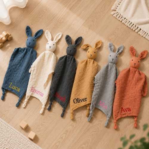 Custom Embroidered Baby Lovey Blanket, Personalized Name Bunny Security Blanket, Soft Infant Comfort Toy, Newborn Keepsake Gift