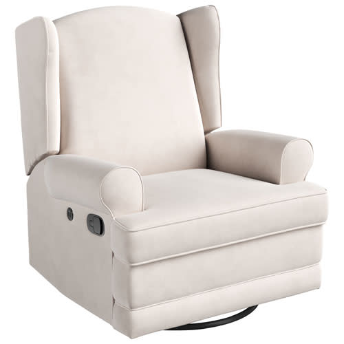 Storkcraft Serenity Wingback Upholstered Reclining Glider with USB Charging Port - Ivory | Best Buy Canada