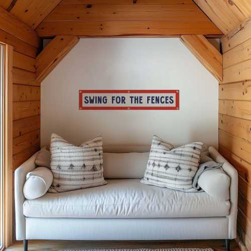 Swing For The Fences Felt Sign Banner | Vintage Baseball Banner, Inspirational Kids Room Decor, Sports Fan Wall Art Print. Player Coach Gift