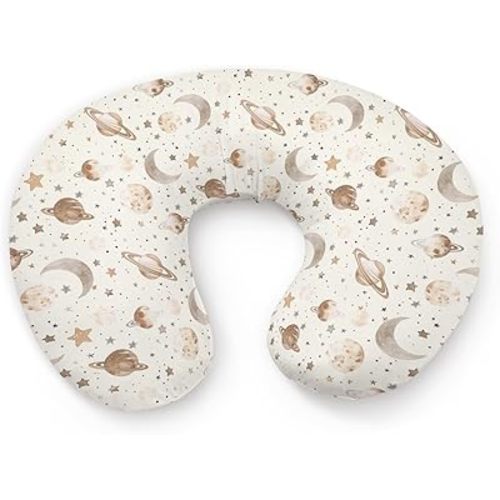 Space Theme Moon Stars Planets Pattern Nursing Pillow Cover, Unisex Removable Breastfeeding Pillowcase Slipcover for Baby Girls Boys Newborns Toddlers, Cover Only