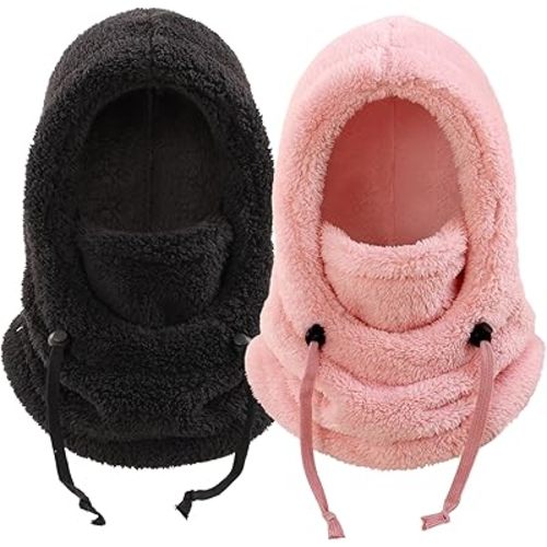Kids Winter Fleece Hats Balaclava 2PCS,Warm Ski Face Mask Windproof Adjustable Full Cover Neck Warmer for Boys Girls 3-10Y