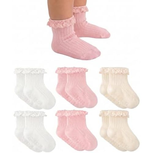 Baby Girl Anti Slip Grip Socks Cute Frilly Ruffle Ankle Socks Soft Breathable Cotton Non Skid Newborn Infants