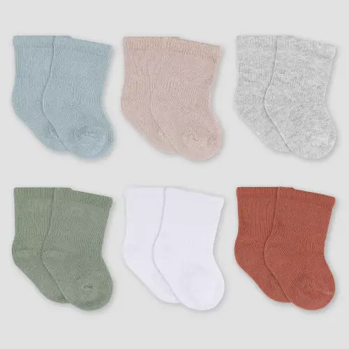 Gerber Baby 6pk Wiggle Proof Socks - Blue 0-6M: Infant Crew Socks, Cotton Blend, Machine Washable, Knit, Tagless Design