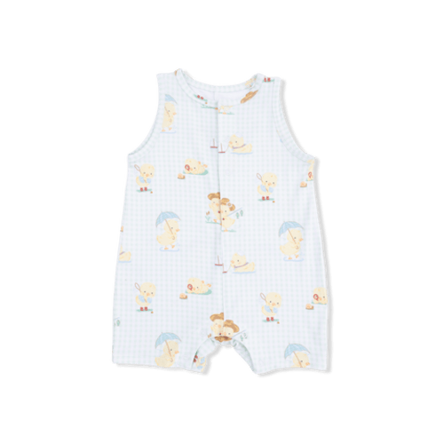 Vintage Spring Ducklings Green - Sleeveless Shortie Romper