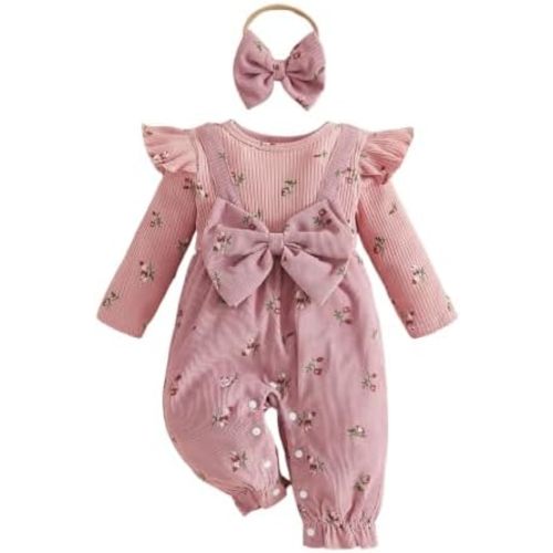 YINGISFITM Newborn Baby Girl Clothes Floral Romper Fack Two Piece Jumpsuit