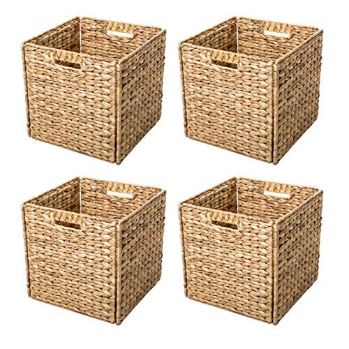 Trademark Innovations Foldable Hyacinth Storage Baskets with Iron Wire Frame (Set of 4)