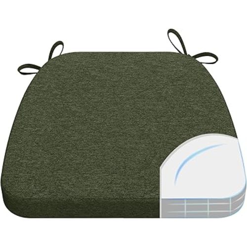 AAAAAcessories D-Shaped Chair Cushions, 2" Thick Dining Chair Pads with Ties and Removable, Machine-Washable Cover, 17" x 16", Dark Olive Green