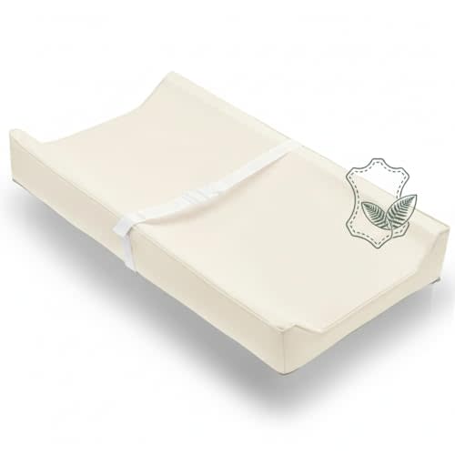 Vegan Leather Contoured Baby Changing Pad | Waterproof & Wipe-Clean PU Leather Diaper Change Mat, Soft, Wipeable Cover, Safety Strap, Non-Slip Bottom, Topper for Standard Infant Diaper Table & Dresser
