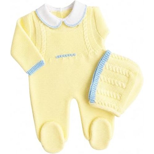 Knit Newborn Boy Yellow Blue Cloth Set, Coming Home Infant Knit Outfit 3 pieces