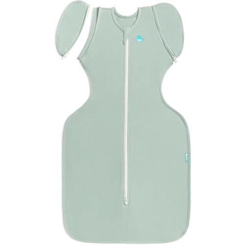 Love to Dream Swaddle Up Transition Bag - Arms Up Position - Light and Ultra Breathable Cotton - Twin Zip - Zip Off Wings - Spring, Summer - Sleep Bag - 0.2TOG - Olive, Medium (6-8.5kg)
