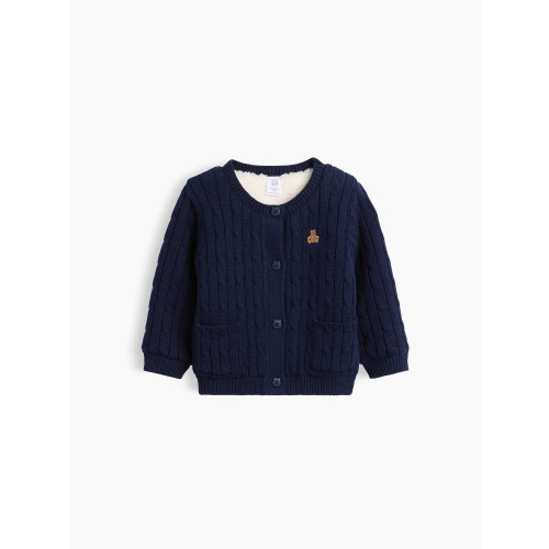 Baby Sherpa-Lined Cable-Knit Cardigan Sweater