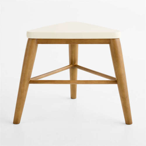 Set of 2 Campbell Cream and Natural Brown Wood Kids Play Stool