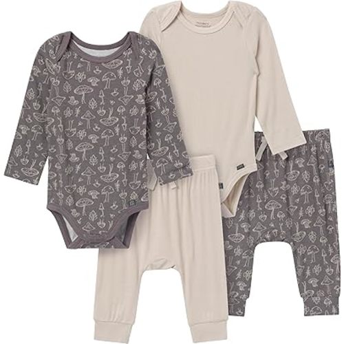Modern Moments by Gerber Unisex Baby 4-pack Long-sleeve Bodysuit & Pant Set