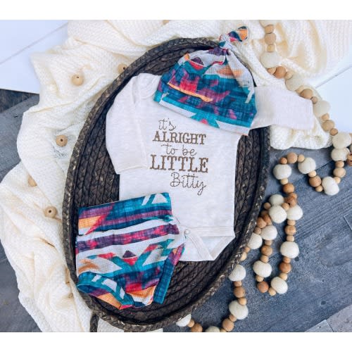 Baby Aztec Outfit, It's alright to be a little bitty oatmeal outfit, Going Home Newborn Baby Outfit, Hospital outfit fold over mittens