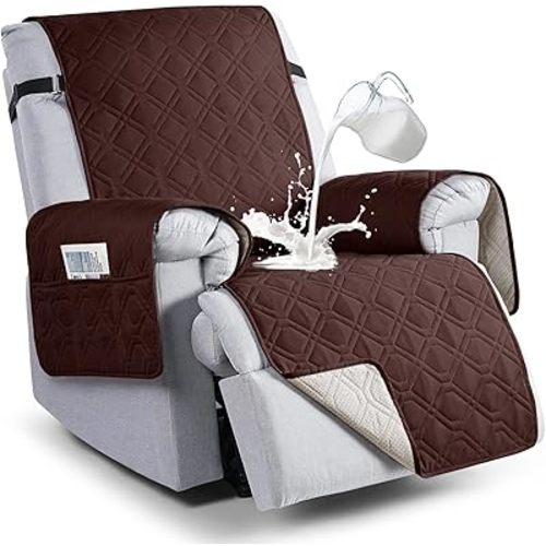 VANSOFY 100% Waterproof Recliner Chair Covers, Recliner Cover Non-Slip Dog Chair Cover Furniture Protector Washable Slipcover with Pocket, Elastic Straps for Pets, Dogs(Coffee, 23.6")