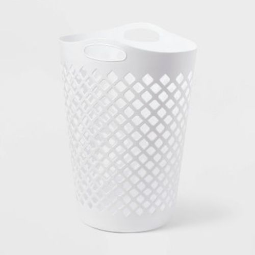 2.2bu Flexible Laundry Hamper White - Brightroom™: Tall Plastic Clothes Hamper with Built-In Handles, Diamond Pattern