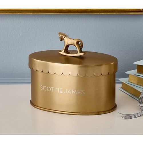 Chris Loves Julia Rocking Horse Personalized Keepsake Box, Brass