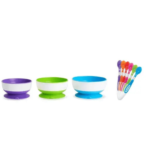 Munchkin 3 Pack Stay Put Suction Bowls with 6 Pack Soft Tip Infant Spo – MySippyCup.com