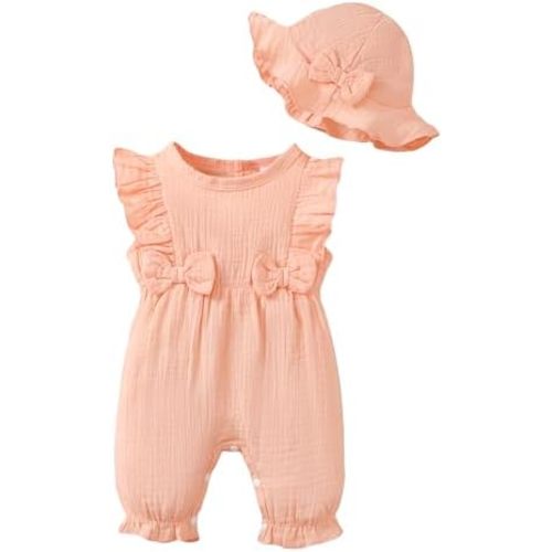 SUNNY PIGGY Newborn Baby Girl Clothes Baby Girl One Pice Romper Summer Sleeveless Jumpsuit with Hat Sets Cute Infant Outfits