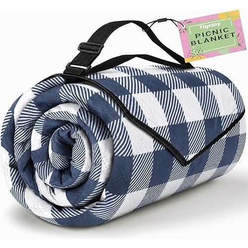 TigeJoy Extra Large Picnic Blanket Waterproof Foldable 80''x80'', Outdoor Picnic Mat Beach Blanket Sandproof for Park, Grass, Travel, Hiking, Camping Essentials, Gingham Picnic Blanket