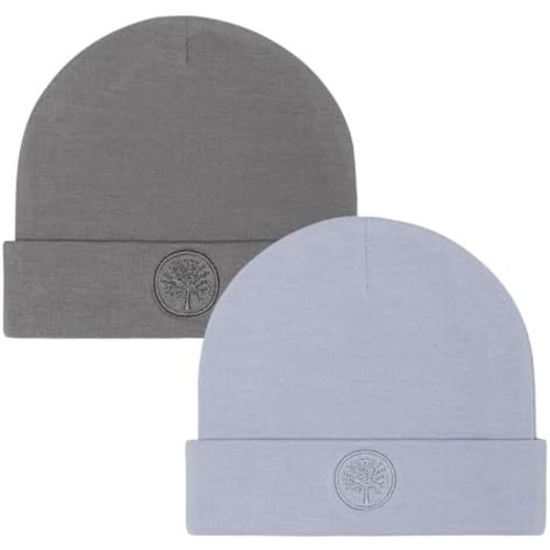 Parker Baby Beanie Hat Set 2-Pack | 100% Cotton Jersey | Double-Layered & Comfortable Fit for 0-3 Months | Neutral Colors